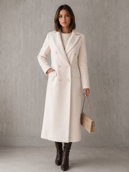 Elegant Women's Long Double-Breasted Coat