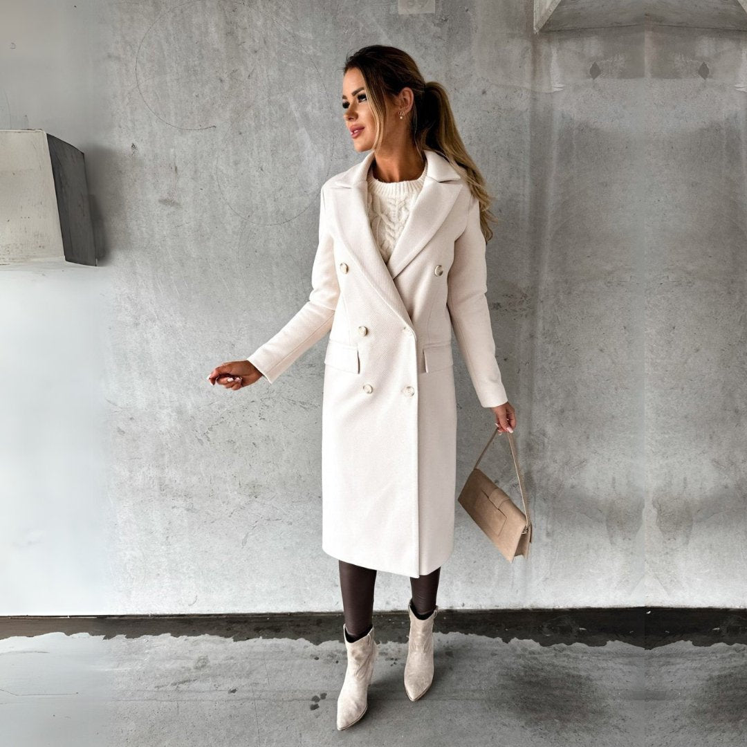 Elegant Women's Long Double-Breasted Coat