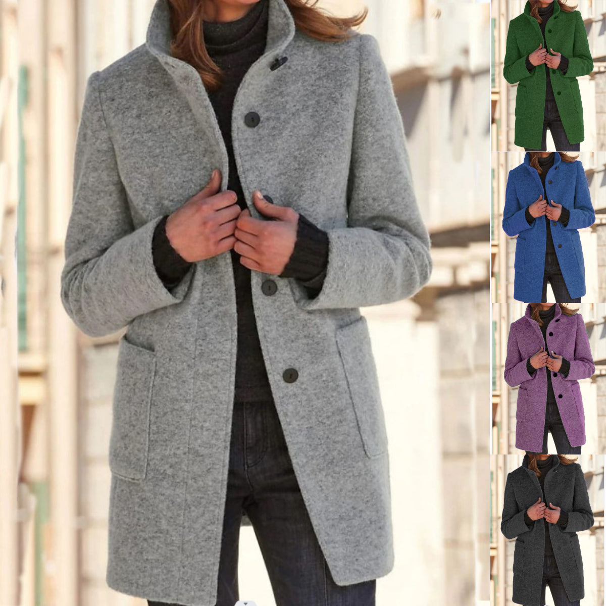 Manteau en Laine à Boutons Rétro Femme
