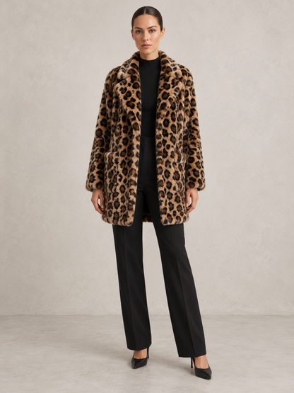 Manteau Léopard en Fausse Fourrure Femme