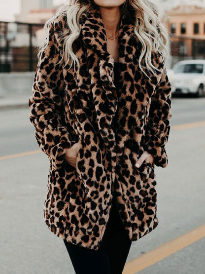 Manteau Léopard en Fausse Fourrure Femme