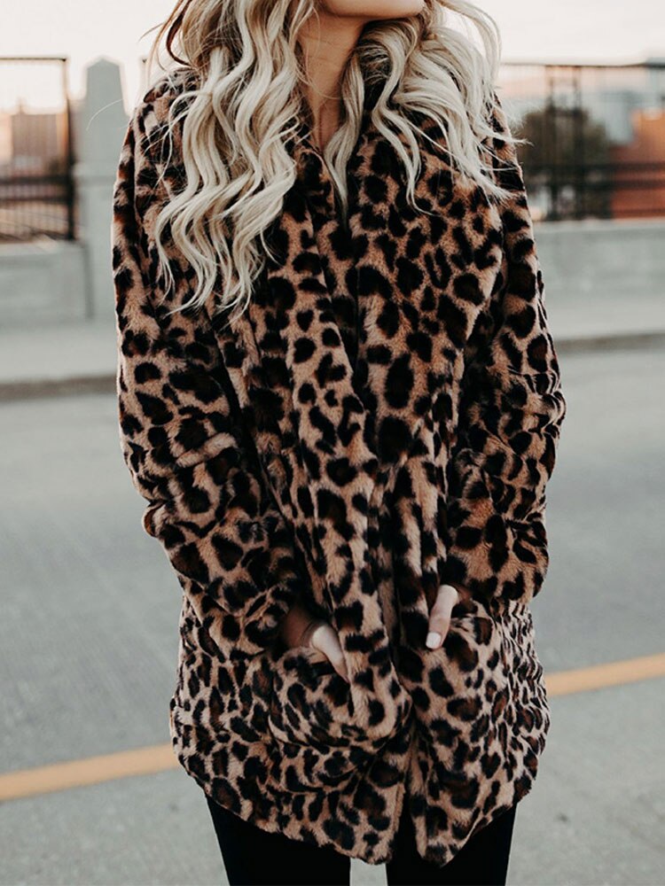 Manteau Léopard en Fausse Fourrure Femme