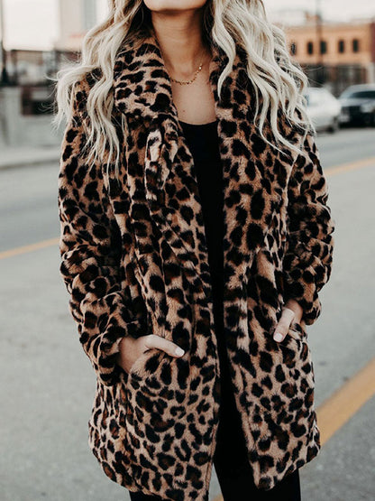 Manteau Léopard en Fausse Fourrure Femme