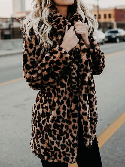 Manteau Léopard en Fausse Fourrure Femme