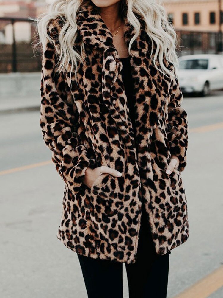 Manteau Léopard en Fausse Fourrure Femme