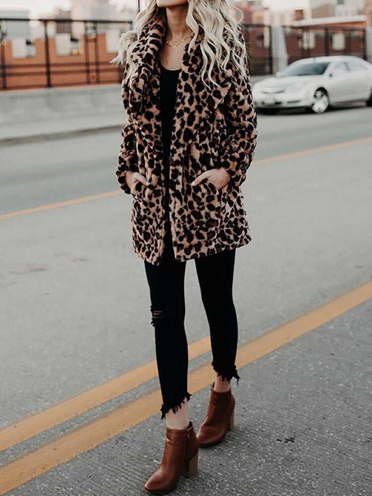 Manteau Léopard en Fausse Fourrure Femme