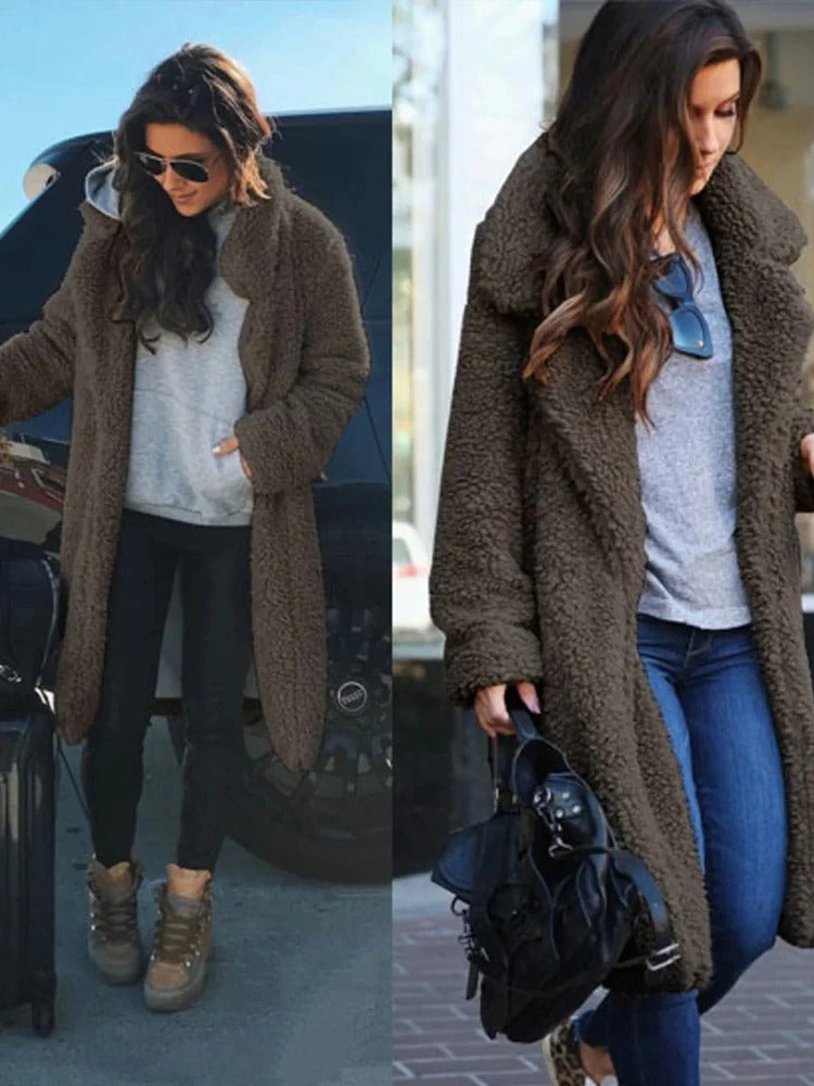 Manteau Long Teddy Chaud Femme