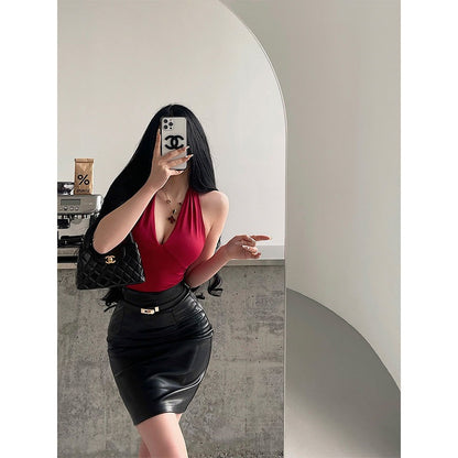 Ruœgy Haut Col V Halter Dos Nu