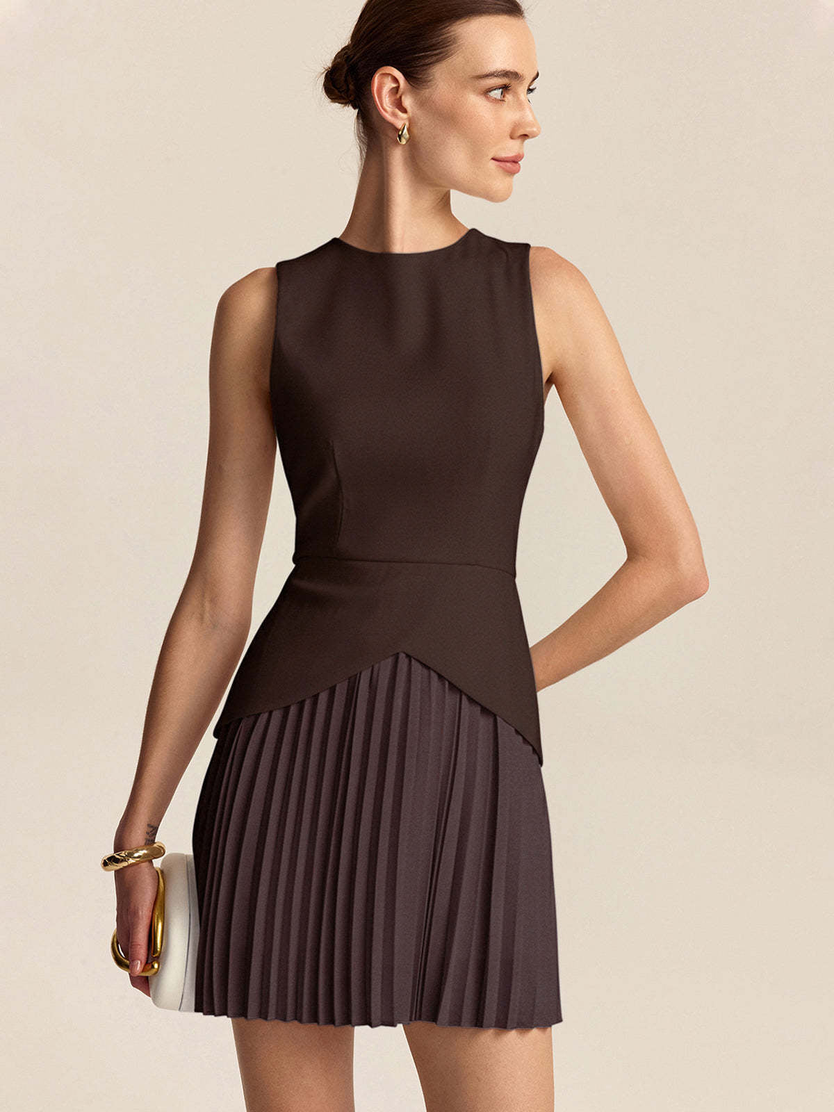 Ruœgy Robe Courte Plissée Sans Manches Femme