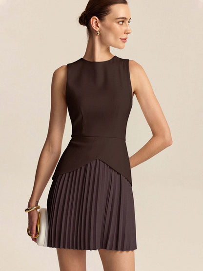 Ruœgy Robe Courte Plissée Sans Manches Femme