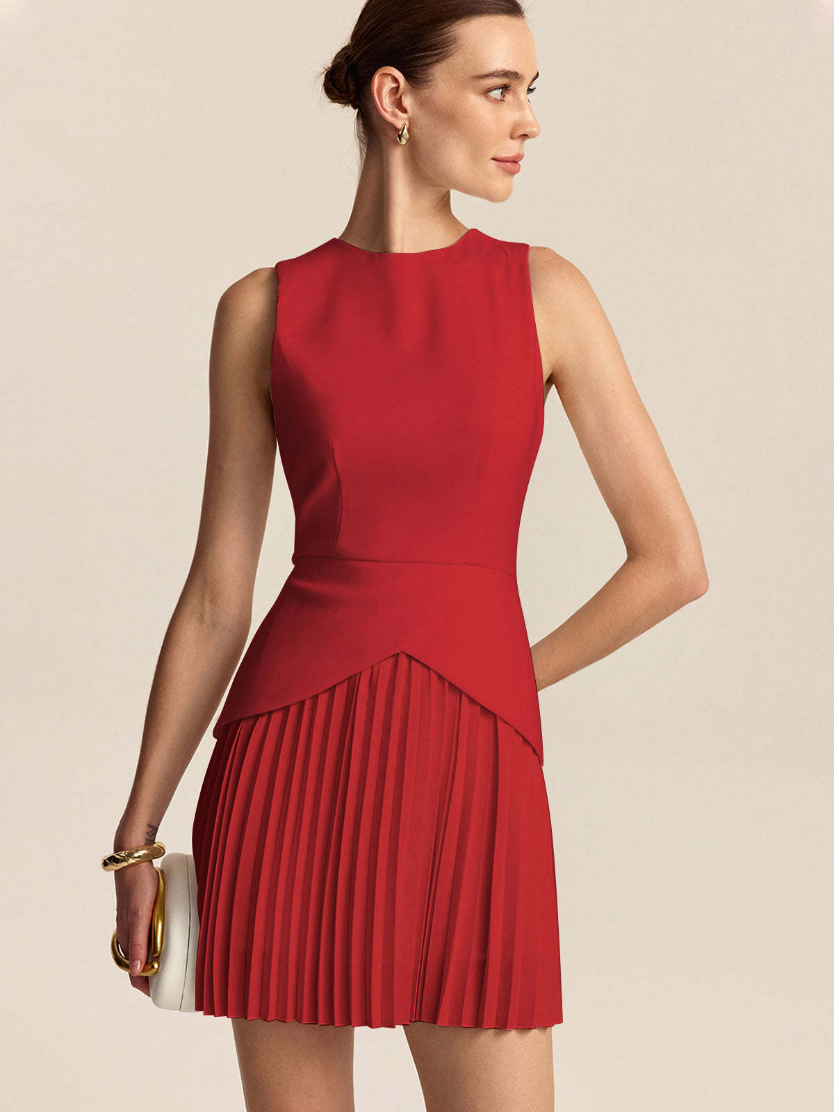 Ruœgy Robe Courte Plissée Sans Manches Femme