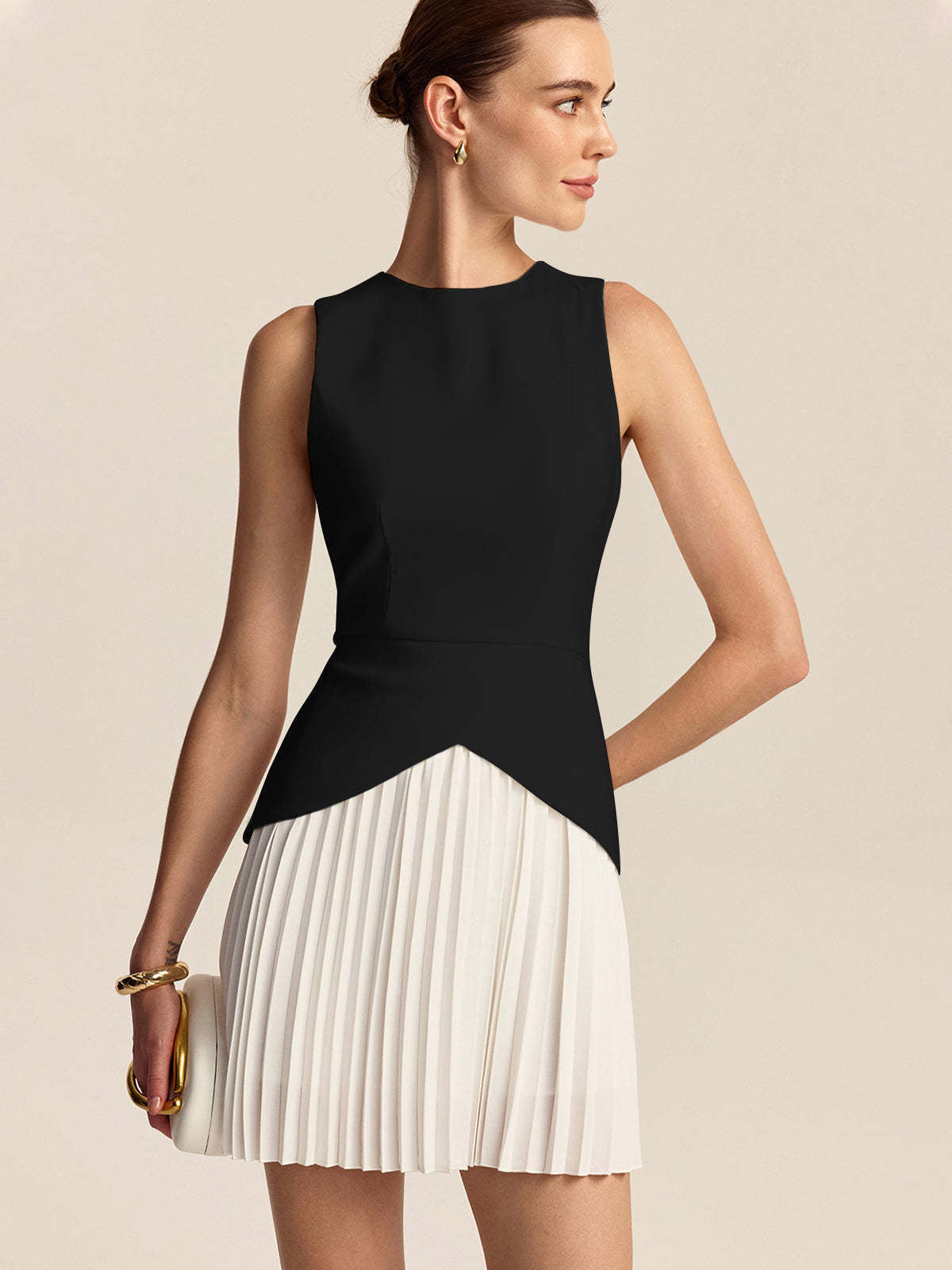 Ruœgy Robe Courte Plissée Sans Manches Femme
