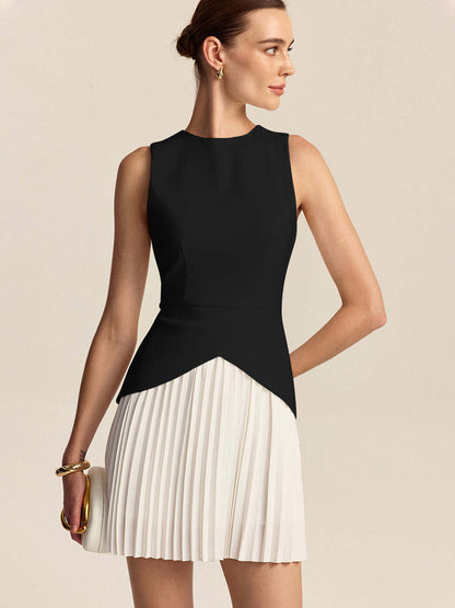 Ruœgy Robe Courte Plissée Sans Manches Femme