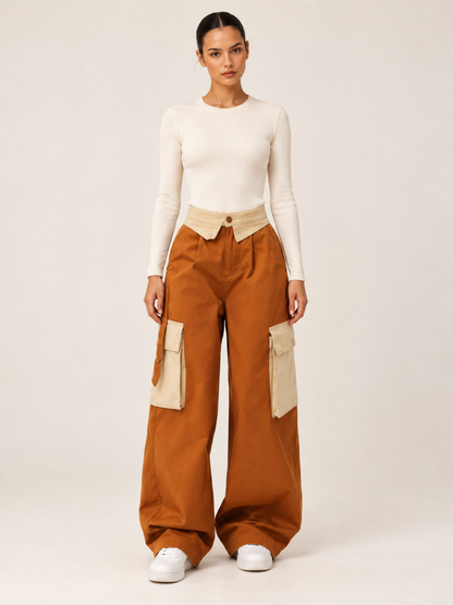 Pantalon Cargo Orange Femme
