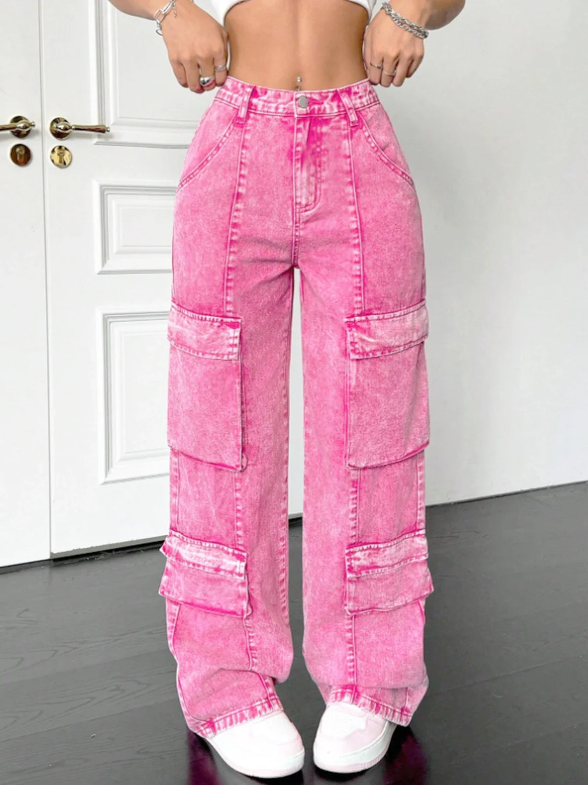 Pantalon Cargo Rose Délavé Femme