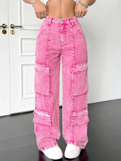 Pantalon Cargo Rose Délavé Femme
