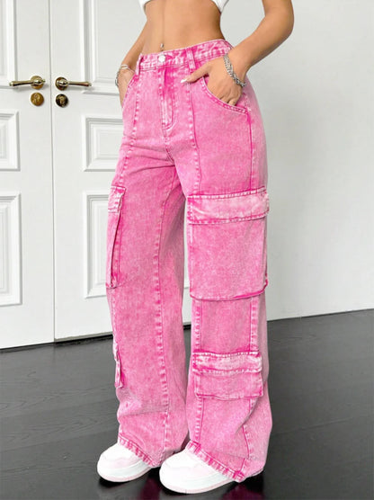 Pantalon Cargo Rose Délavé Femme