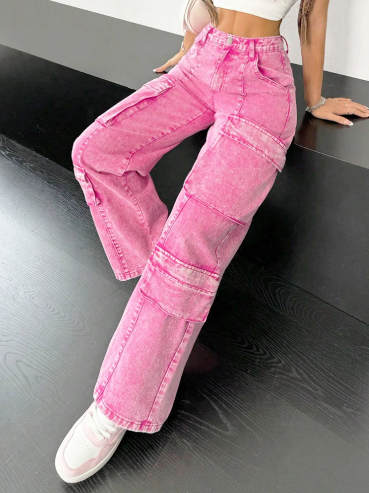 Pantalon Cargo Rose Délavé Femme