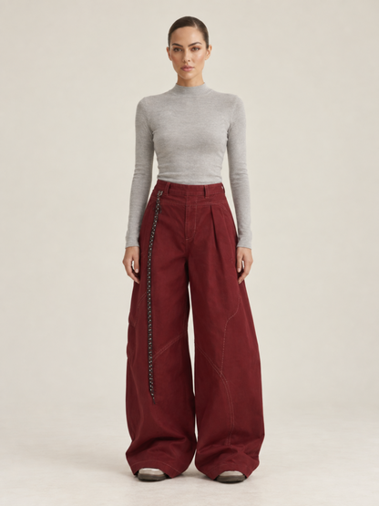 Pantalon Cargo Rouge Femme