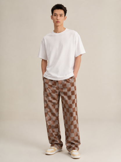 Pantalon à Carreaux Coupe Droite Homme