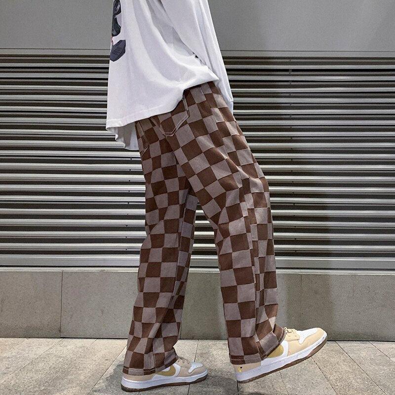 Pantalon à Carreaux Coupe Droite Homme