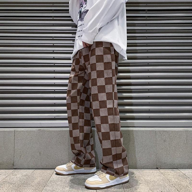Pantalon à Carreaux Coupe Droite Homme