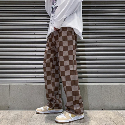 Pantalon à Carreaux Coupe Droite Homme