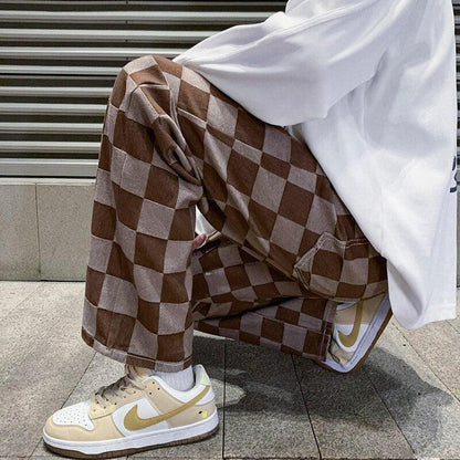 Pantalon à Carreaux Coupe Droite Homme