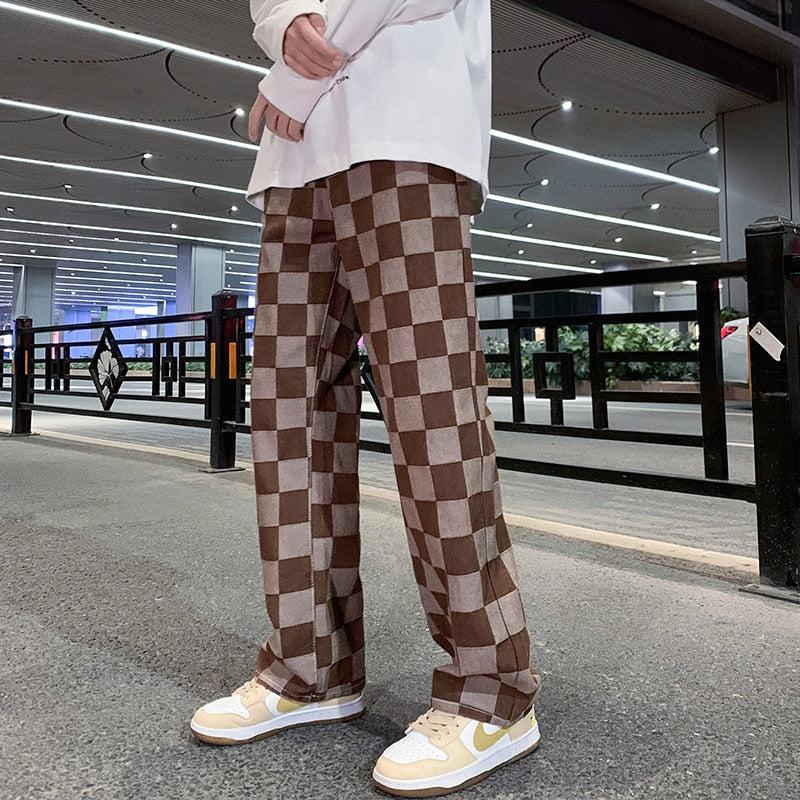 Pantalon à Carreaux Coupe Droite Homme