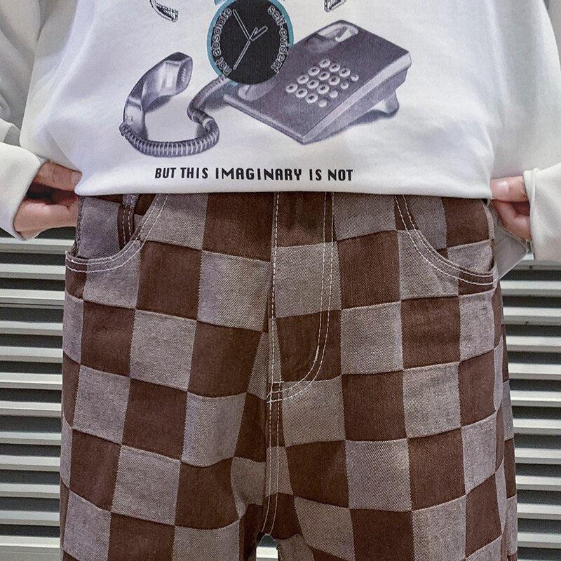 Pantalon à Carreaux Coupe Droite Homme