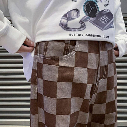 Pantalon à Carreaux Coupe Droite Homme