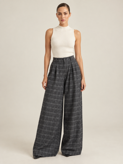 Pantalon à Carreaux Coupe Large Femme