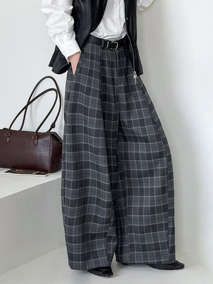 Pantalon à Carreaux Coupe Large Femme