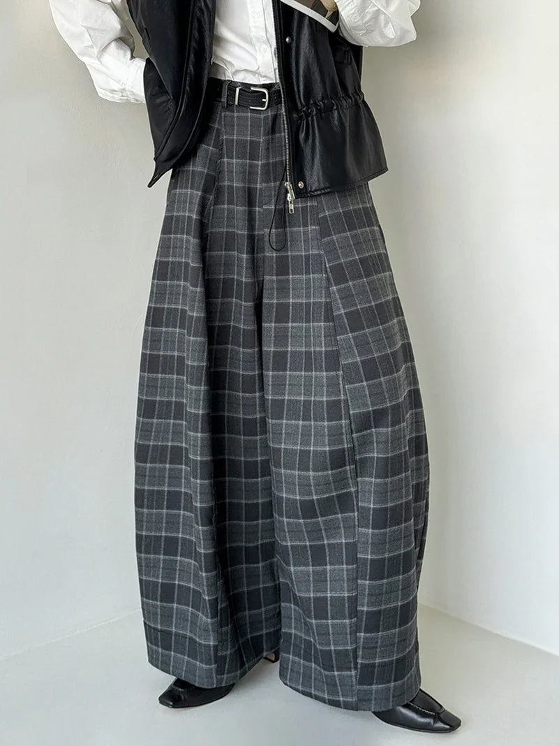 Pantalon à Carreaux Coupe Large Femme