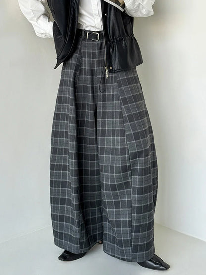 Pantalon à Carreaux Coupe Large Femme