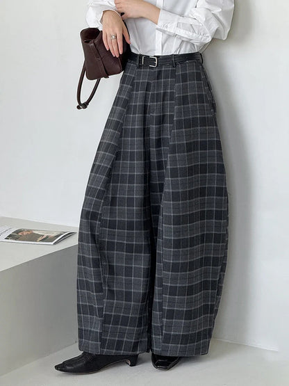 Pantalon à Carreaux Coupe Large Femme