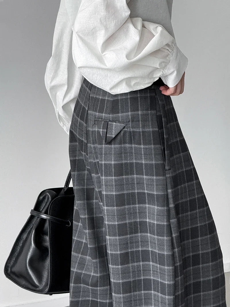 Pantalon à Carreaux Coupe Large Femme