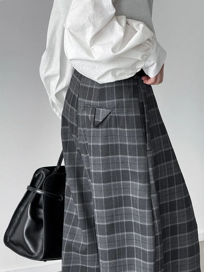 Pantalon à Carreaux Coupe Large Femme