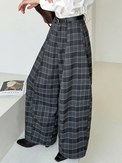 Pantalon à Carreaux Coupe Large Femme
