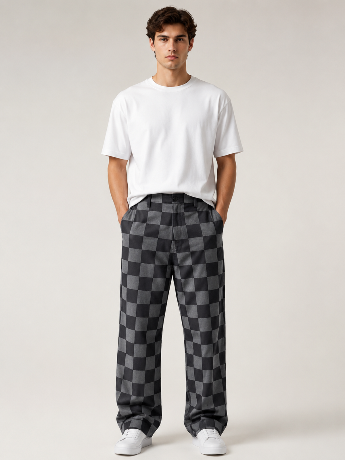 Pantalon à Carreaux Noir Homme