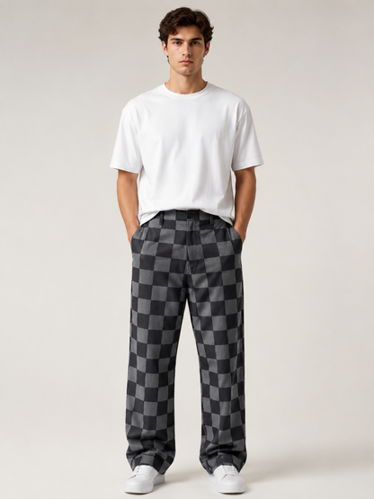 Pantalon à Carreaux Noir Homme