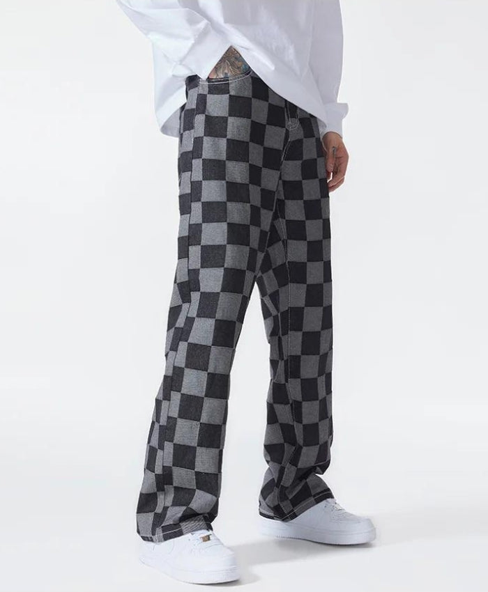 Pantalon à Carreaux Noir Homme