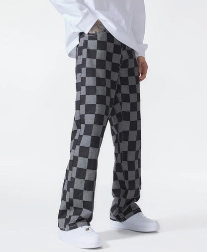 Pantalon à Carreaux Noir Homme