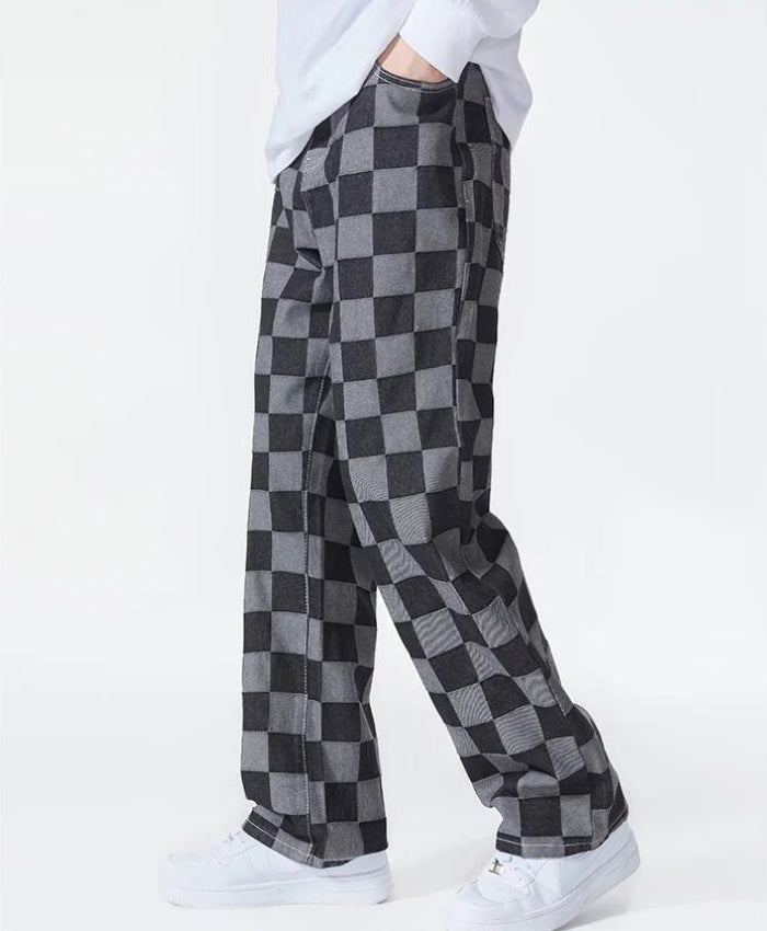 Pantalon à Carreaux Noir Homme