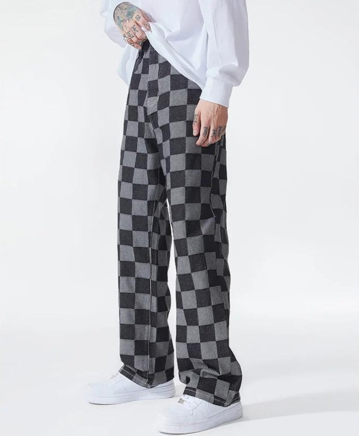 Pantalon à Carreaux Noir Homme