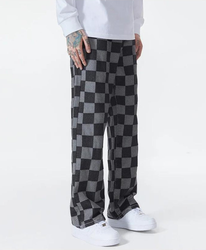 Pantalon à Carreaux Noir Homme