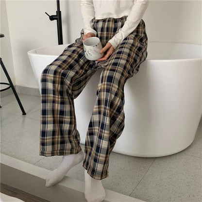 Pantalon à Carreaux Taille Élastique Femme
