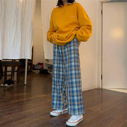 Pantalon à Carreaux Taille Élastique Femme