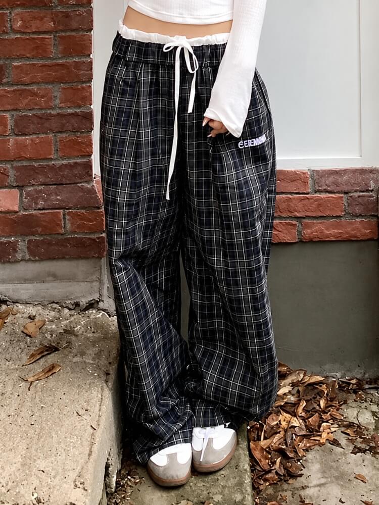 Pantalon à Carreaux avec Cordon Femme