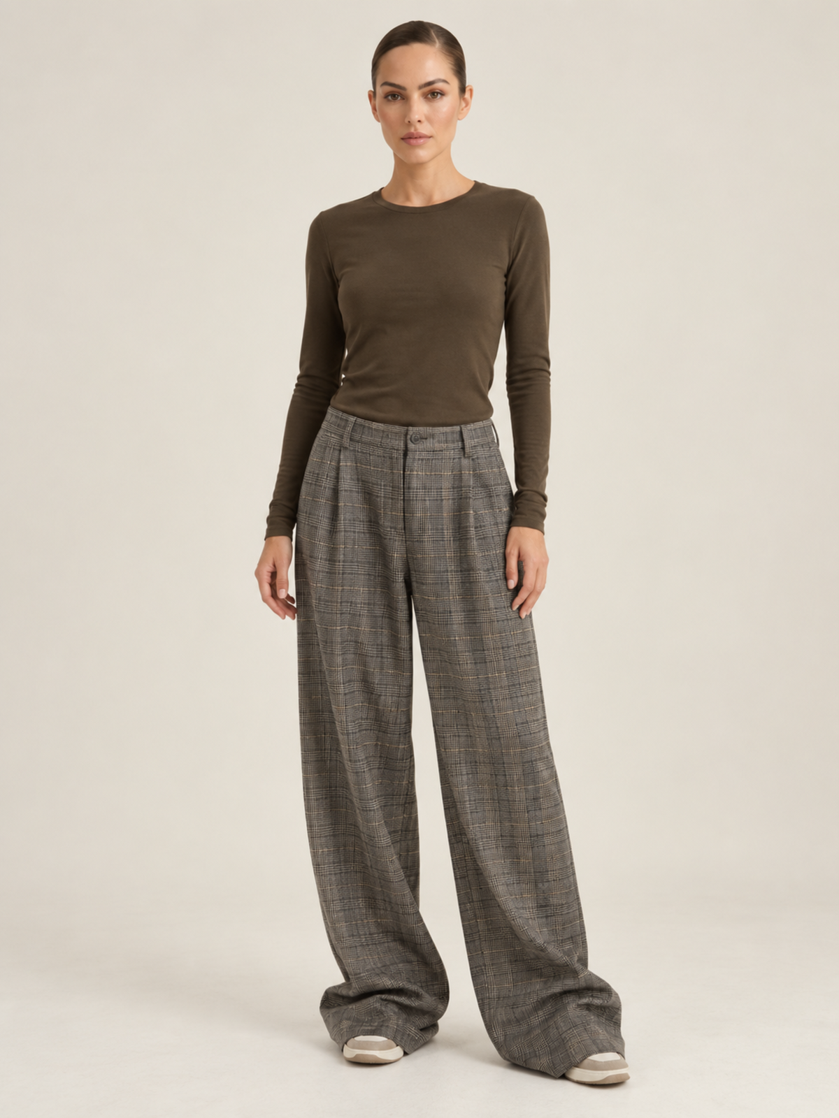 Pantalon à Carreaux en Coton Femme